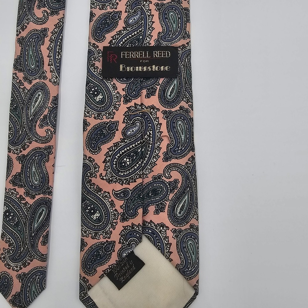 Ferrell Reed For Braunstone Mens‎ Silk Paisley Tie Pink Blue Green Vintage 90s